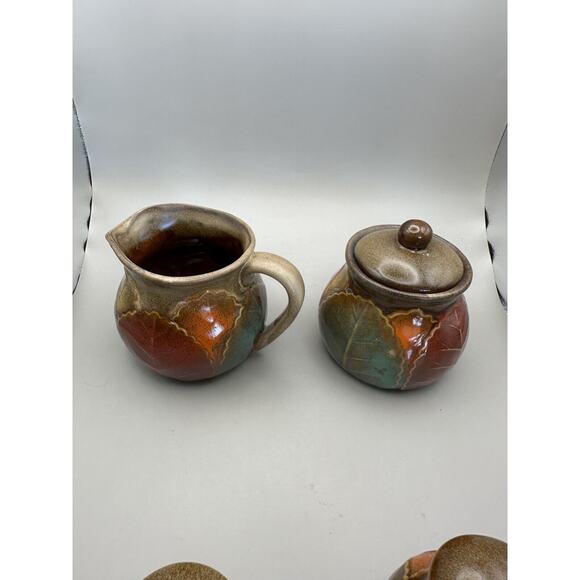 Vintage Ceramic Fall Leaf Pattern Cream Sugar Salt Pepper Unmarked - Picture 4 of 7